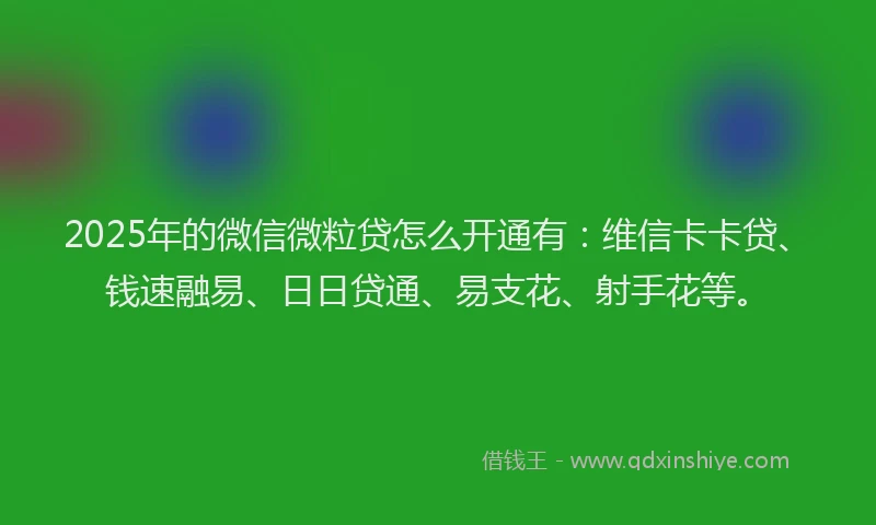 2025年的微信微粒贷怎么开通有：维信卡卡贷、钱速融易、日日贷通、易支花、射手花等。