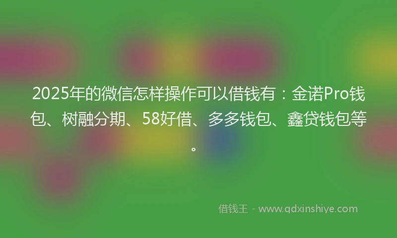 2025年的微信怎样操作可以借钱有：金诺Pro钱包、树融分期、58好借、多多钱包、鑫贷钱包等。
