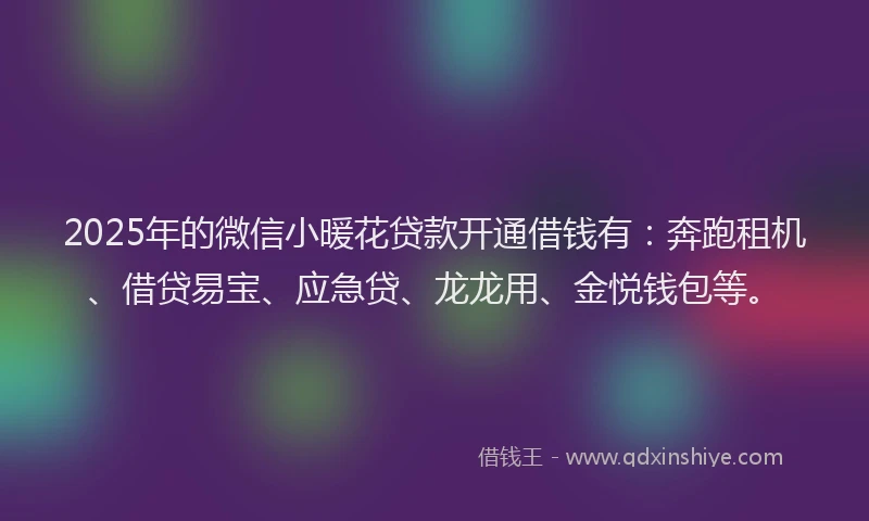 2025年的微信小暖花贷款开通借钱有：奔跑租机、借贷易宝、应急贷、龙龙用、金悦钱包等。