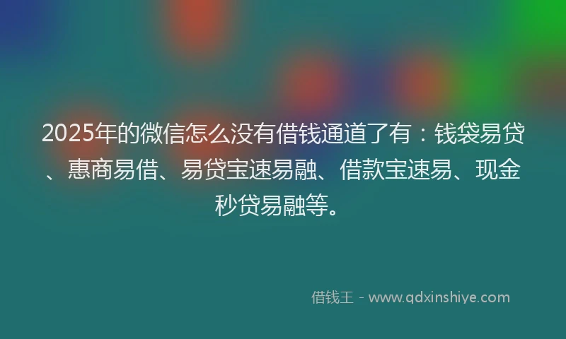 2025年的微信怎么没有借钱通道了有：钱袋易贷、惠商易借、易贷宝速易融、借款宝速易、现金秒贷易融等。