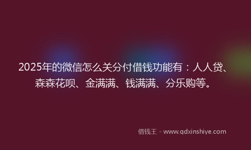 2025年的微信怎么关分付借钱功能有：人人贷、森森花呗、金满满、钱满满、分乐购等。