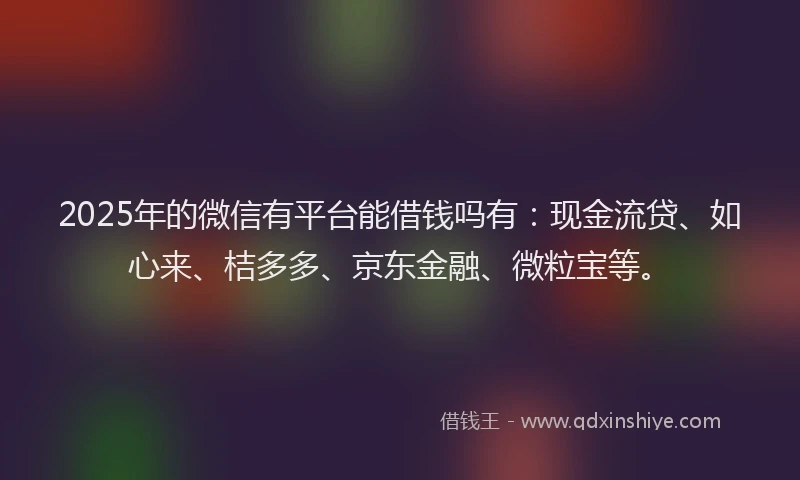 2025年的微信有平台能借钱吗有：现金流贷、如心来、桔多多、京东金融、微粒宝等。