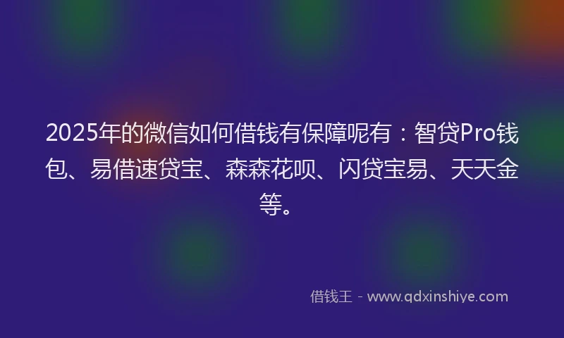 2025年的微信如何借钱有保障呢有：智贷Pro钱包、易借速贷宝、森森花呗、闪贷宝易、天天金等。