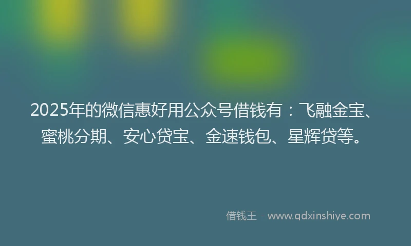 2025年的微信惠好用公众号借钱有：飞融金宝、蜜桃分期、安心贷宝、金速钱包、星辉贷等。