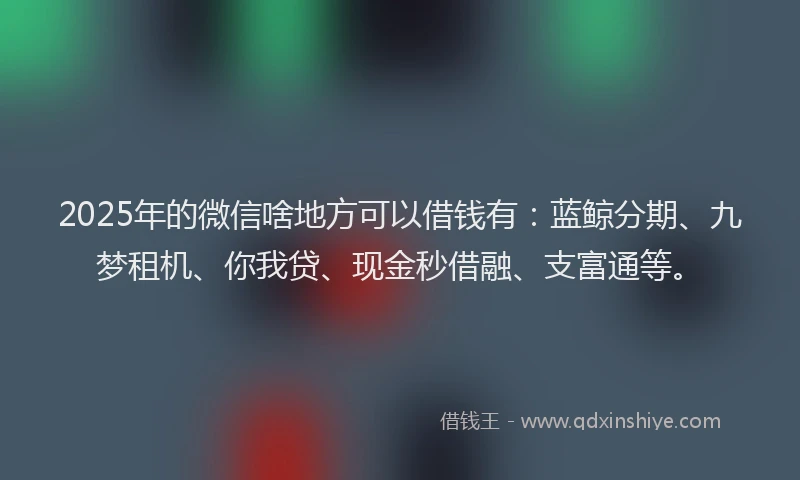 2025年的微信啥地方可以借钱有：蓝鲸分期、九梦租机、你我贷、现金秒借融、支富通等。