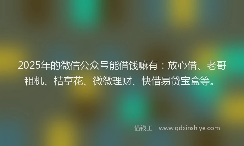 2025年的微信公众号能借钱嘛有：放心借、老哥租机、桔享花、微微理财、快借易贷宝盒等。