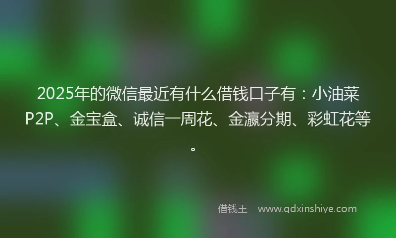 2025年的微信最近有什么借钱口子有：小油菜P2P、金宝盒、诚信一周花、金瀛分期、彩虹花等。