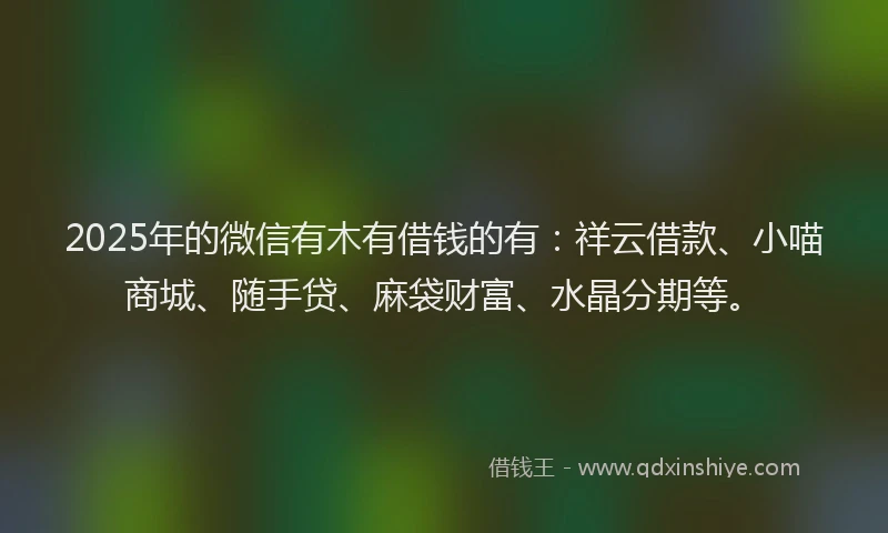 2025年的微信有木有借钱的有：祥云借款、小喵商城、随手贷、麻袋财富、水晶分期等。