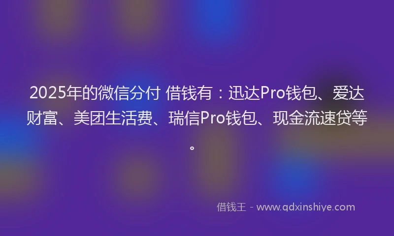 2025年的微信分付 借钱有：迅达Pro钱包、爱达财富、美团生活费、瑞信Pro钱包、现金流速贷等。
