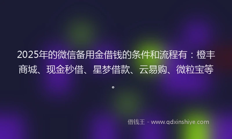 2025年的微信备用金借钱的条件和流程有：橙丰商城、现金秒借、星梦借款、云易购、微粒宝等。