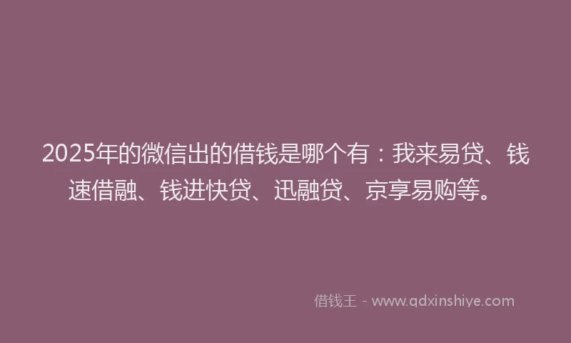 2025年的微信出的借钱是哪个有：我来易贷、钱速借融、钱进快贷、迅融贷、京享易购等。