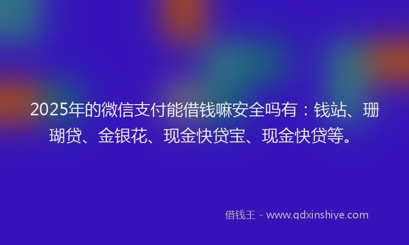 2025年的微信支付能借钱嘛安全吗有：钱站、珊瑚贷、金银花、现金快贷宝、现金快贷等。