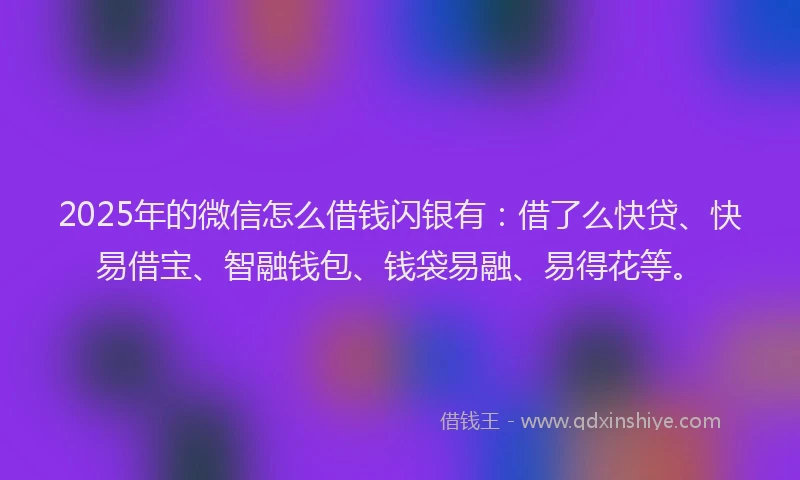 2025年的微信怎么借钱闪银有：借了么快贷、快易借宝、智融钱包、钱袋易融、易得花等。