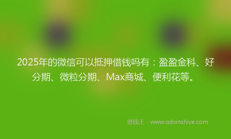 2025年的微信可以抵押借钱吗有：盈盈金科、好分期、微粒分期、Max商城、便利花等。