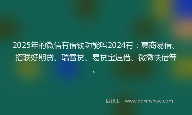 2025年的微信有借钱功能吗2024有：惠商易借、招联好期贷、瑞雪贷、易贷宝速借、微微快借等。