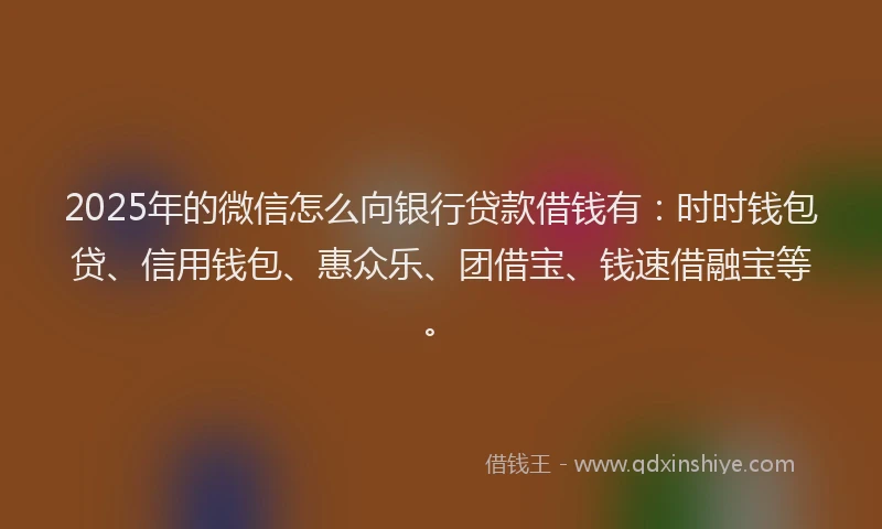 2025年的微信怎么向银行贷款借钱有：时时钱包贷、信用钱包、惠众乐、团借宝、钱速借融宝等。