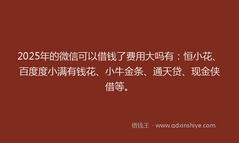 2025年的微信可以借钱了费用大吗有：恒小花、百度度小满有钱花、小牛金条、通天贷、现金侠借等。