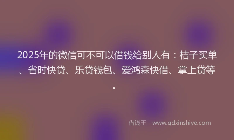 2025年的微信可不可以借钱给别人有：桔子买单、省时快贷、乐贷钱包、爱鸿森快借、掌上贷等。