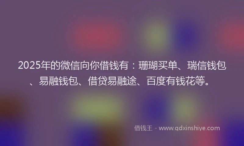2025年的微信向你借钱有：珊瑚买单、瑞信钱包、易融钱包、借贷易融途、百度有钱花等。