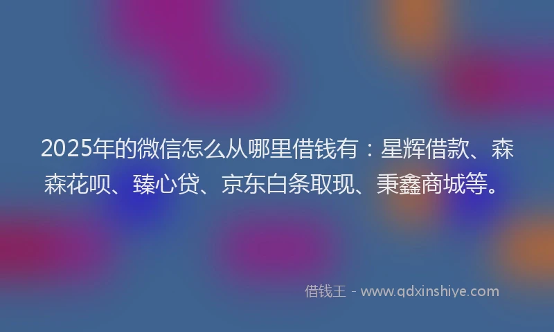 2025年的微信怎么从哪里借钱有：星辉借款、森森花呗、臻心贷、京东白条取现、秉鑫商城等。