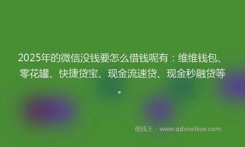 2025年的微信没钱要怎么借钱呢有：维维钱包、零花罐、快捷贷宝、现金流速贷、现金秒融贷等。