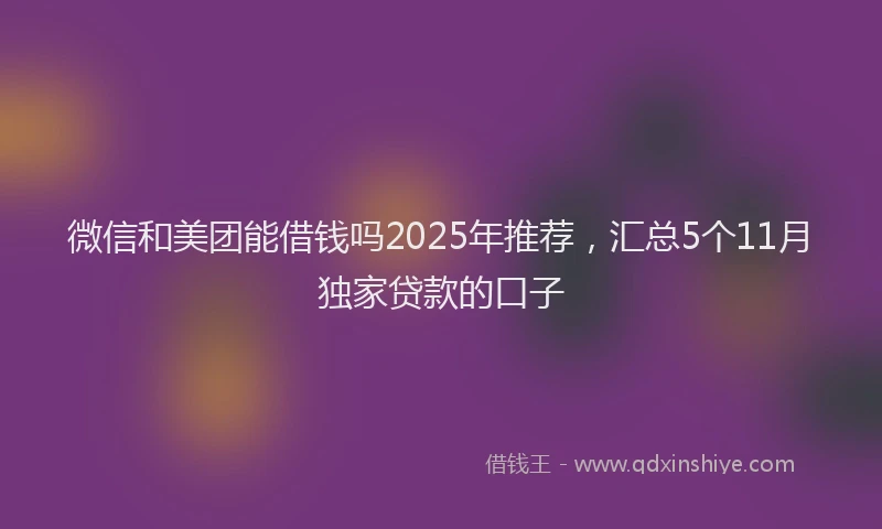 微信和美团能借钱吗2025年推荐，汇总5个11月独家贷款的口子
