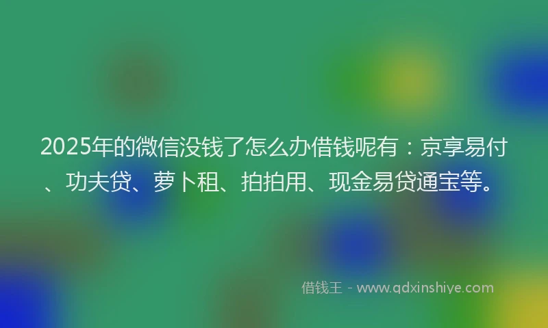 2025年的微信没钱了怎么办借钱呢有：京享易付、功夫贷、萝卜租、拍拍用、现金易贷通宝等。