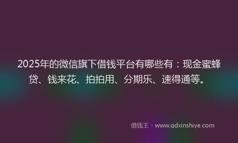 2025年的微信旗下借钱平台有哪些有：现金蜜蜂贷、钱来花、拍拍用、分期乐、速得通等。
