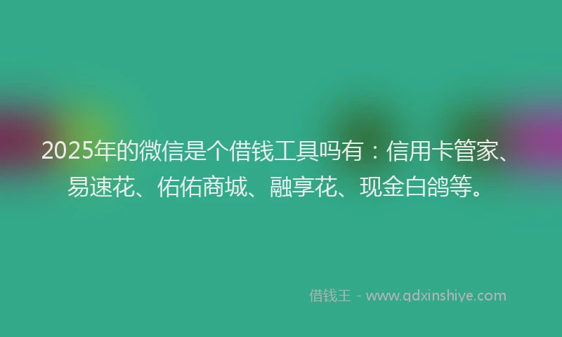 2025年的微信是个借钱工具吗有：信用卡管家、易速花、佑佑商城、融享花、现金白鸽等。