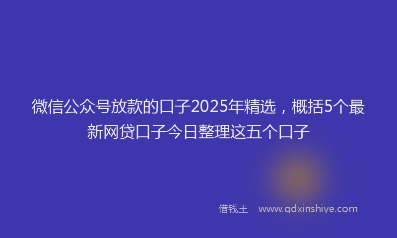 微信公众号放款的口子2025年精选，概括5个最新网贷口子今日整理这五个口子