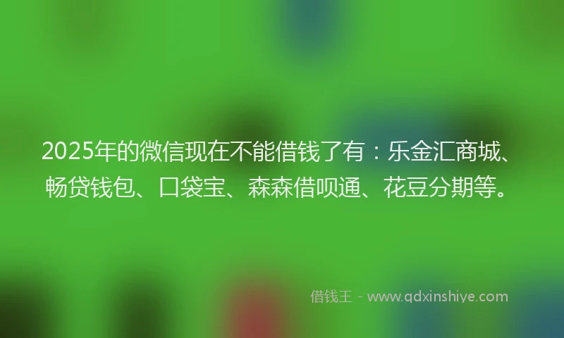 2025年的微信现在不能借钱了有：乐金汇商城、畅贷钱包、口袋宝、森森借呗通、花豆分期等。