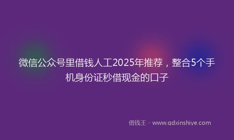 微信公众号里借钱人工2025年推荐，整合5个手机身份证秒借现金的口子