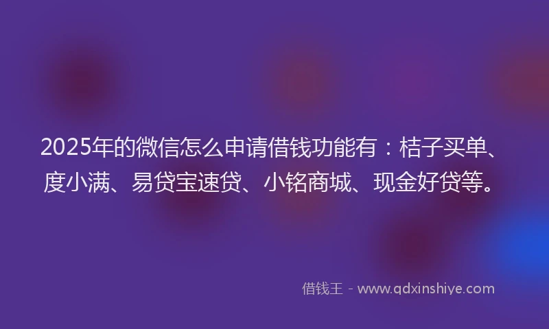 2025年的微信怎么申请借钱功能有：桔子买单、度小满、易贷宝速贷、小铭商城、现金好贷等。