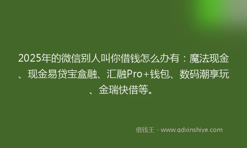 2025年的微信别人叫你借钱怎么办有：魔法现金、现金易贷宝盒融、汇融Pro+钱包、数码潮享玩、金瑞快借等。