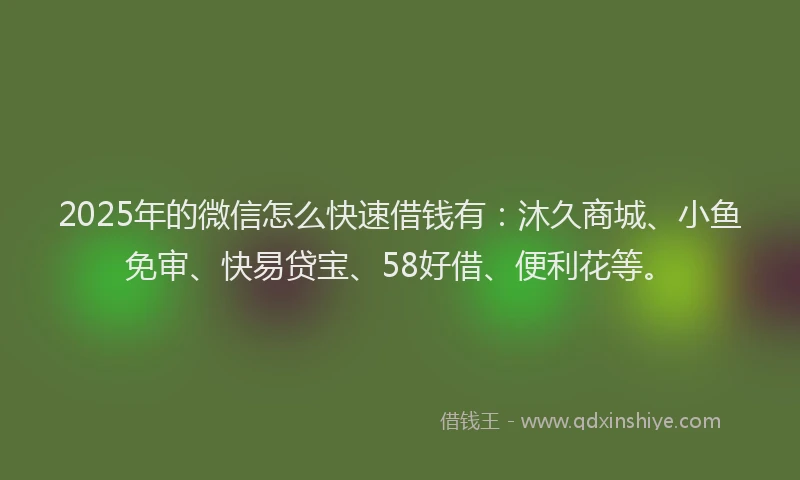 2025年的微信怎么快速借钱有：沐久商城、小鱼免审、快易贷宝、58好借、便利花等。