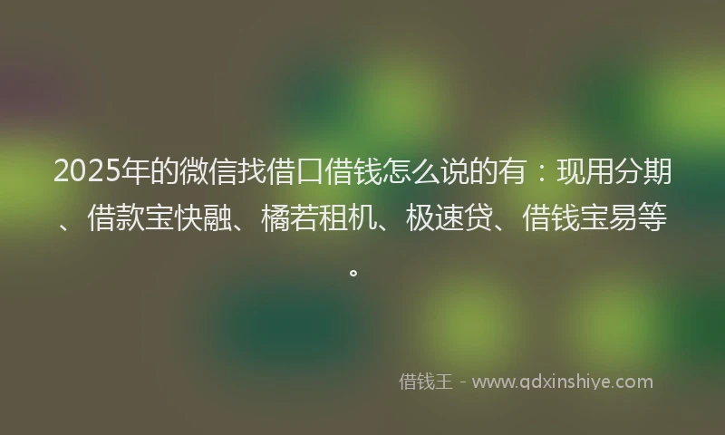 2025年的微信找借口借钱怎么说的有：现用分期、借款宝快融、橘若租机、极速贷、借钱宝易等。