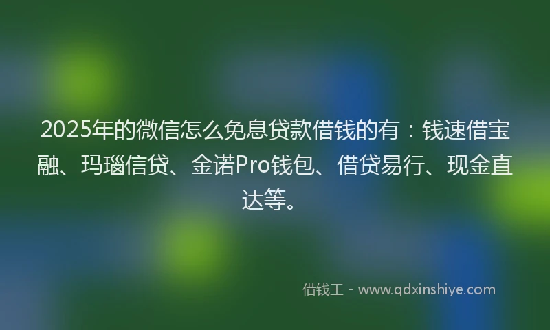 2025年的微信怎么免息贷款借钱的有：钱速借宝融、玛瑙信贷、金诺Pro钱包、借贷易行、现金直达等。