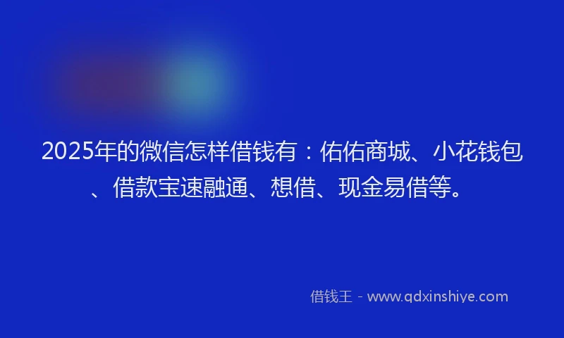 2025年的微信怎样借钱有：佑佑商城、小花钱包、借款宝速融通、想借、现金易借等。