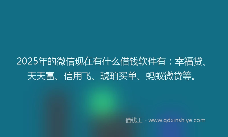 2025年的微信现在有什么借钱软件有：幸福贷、天天富、信用飞、琥珀买单、蚂蚁微贷等。