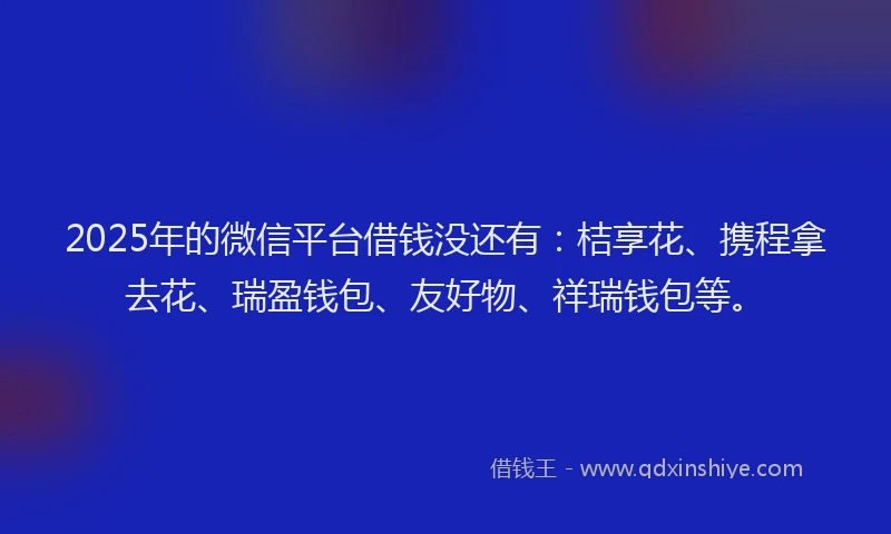 2025年的微信平台借钱没还有：桔享花、携程拿去花、瑞盈钱包、友好物、祥瑞钱包等。