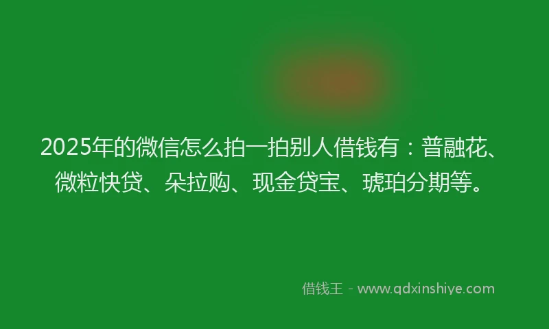 2025年的微信怎么拍一拍别人借钱有：普融花、微粒快贷、朵拉购、现金贷宝、琥珀分期等。