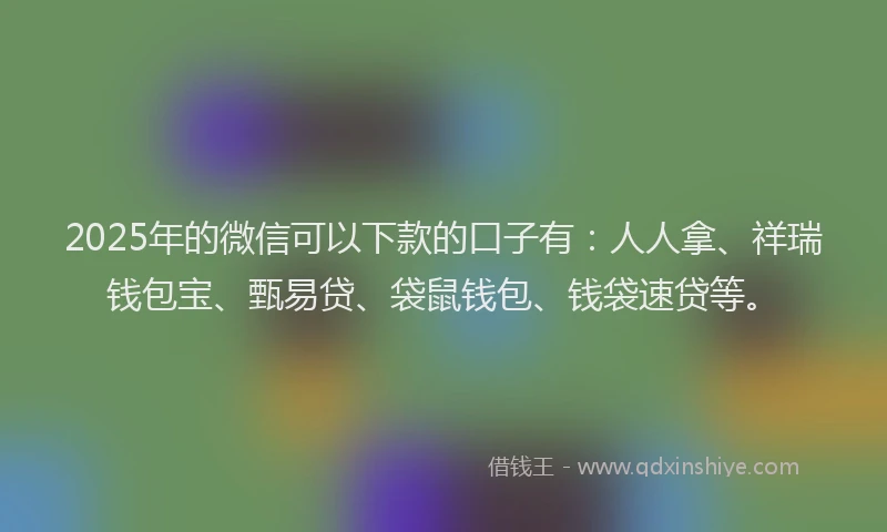 2025年的微信可以下款的口子有：人人拿、祥瑞钱包宝、甄易贷、袋鼠钱包、钱袋速贷等。