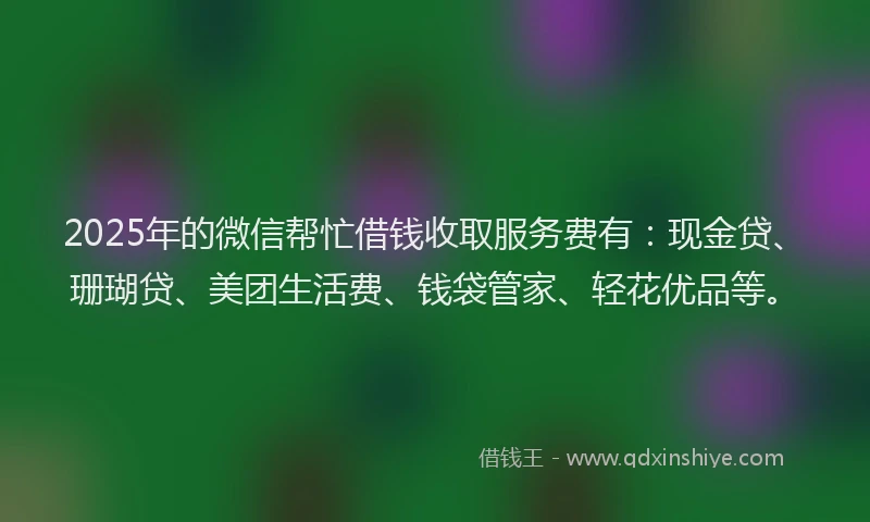 2025年的微信帮忙借钱收取服务费有：现金贷、珊瑚贷、美团生活费、钱袋管家、轻花优品等。