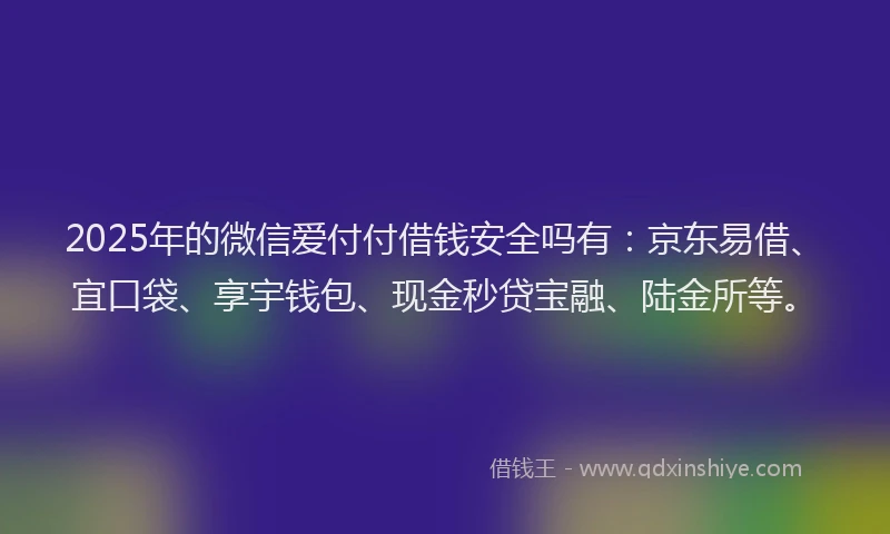 2025年的微信爱付付借钱安全吗有：京东易借、宜口袋、享宇钱包、现金秒贷宝融、陆金所等。