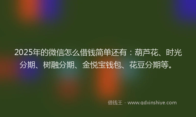 2025年的微信怎么借钱简单还有：葫芦花、时光分期、树融分期、金悦宝钱包、花豆分期等。