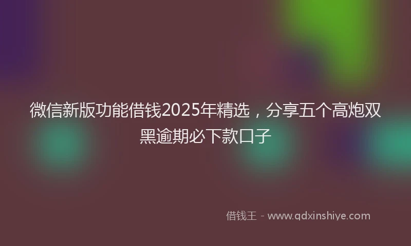 微信新版功能借钱2025年精选，分享五个高炮双黑逾期必下款口子