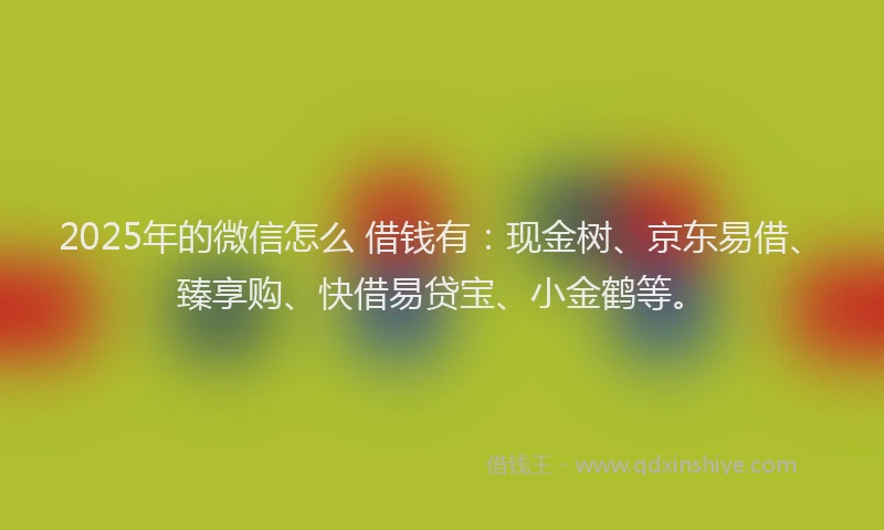 2025年的微信怎么 借钱有：现金树、京东易借、臻享购、快借易贷宝、小金鹤等。