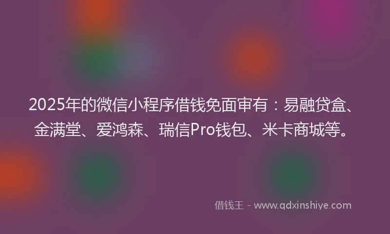 2025年的微信小程序借钱免面审有：易融贷盒、金满堂、爱鸿森、瑞信Pro钱包、米卡商城等。