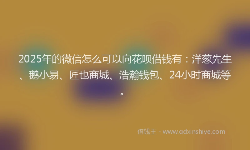 2025年的微信怎么可以向花呗借钱有：洋葱先生、鹅小易、匠也商城、浩瀚钱包、24小时商城等。