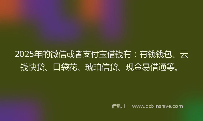 2025年的微信或者支付宝借钱有：有钱钱包、云钱快贷、口袋花、琥珀信贷、现金易借通等。
